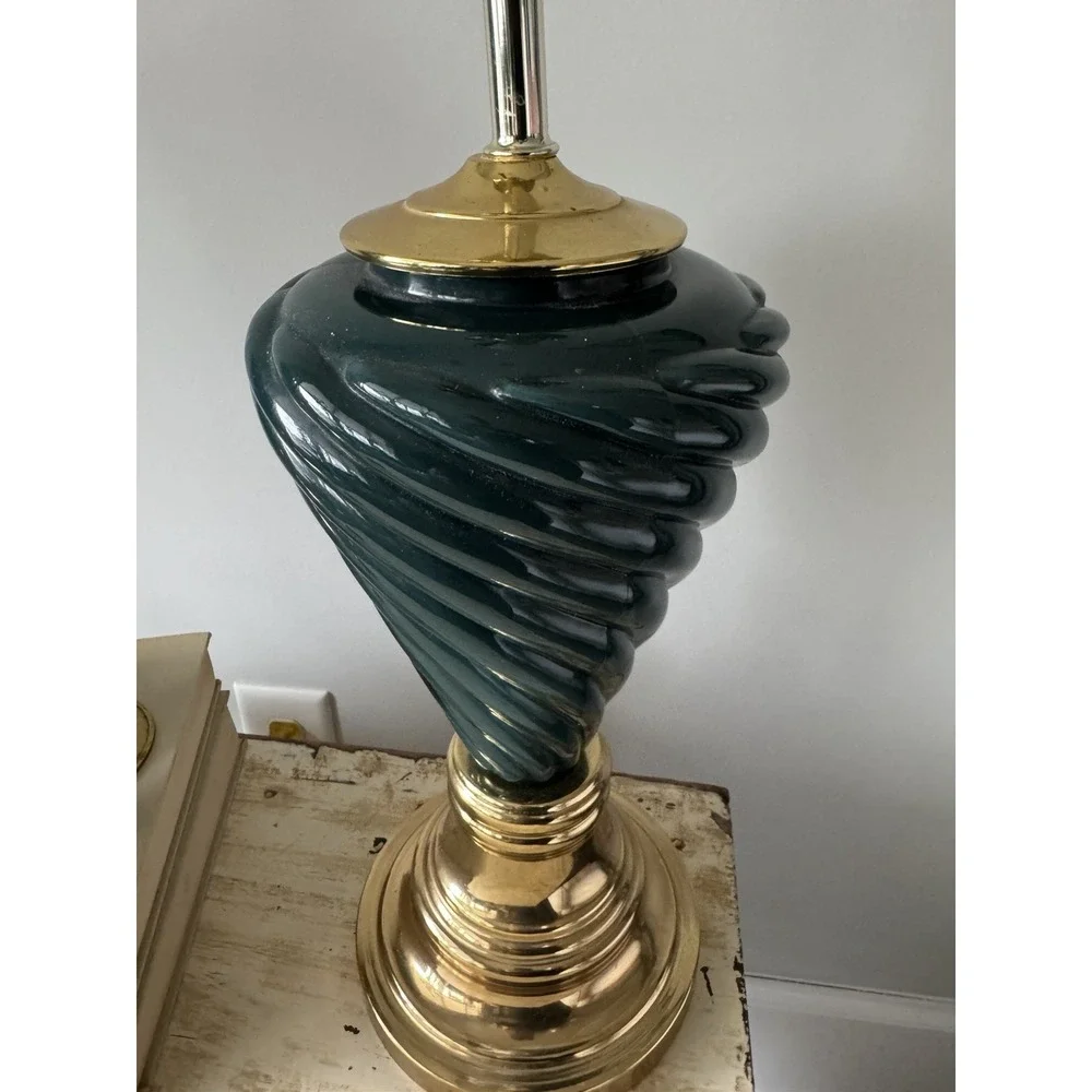 Pair‎ Of MCM Green/gold Lamps With New Linen Shades